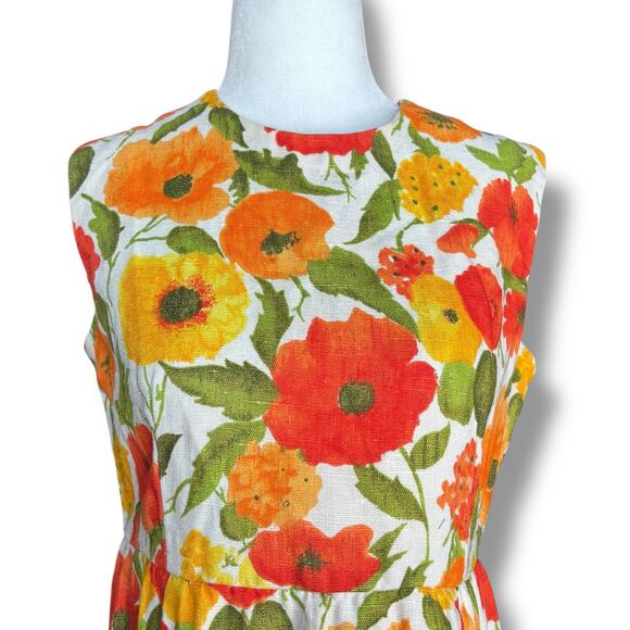 Vintage 60s Handmade Sleeveless Floral Shift Dress Red Orange Poppy Floral Print - Picture 2 of 11